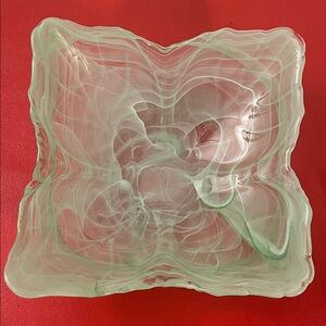 Swirled Glass Centerpiece Statement Bowl Light White & Aqua Tint